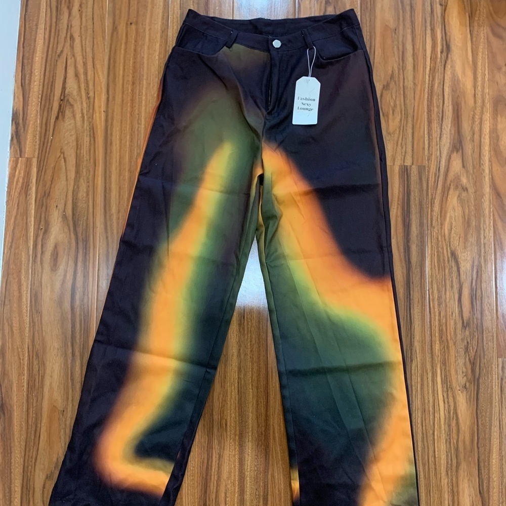 Nwt multicolor X-ray sunset straight leg jeans brown, orange, green - Picture 2 of 3